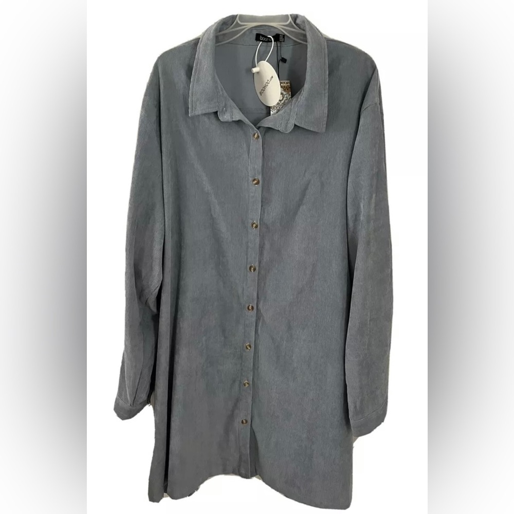 Boohoo Plus Blue Long Sleeve Warm Cozy Shirt Dress Size 24